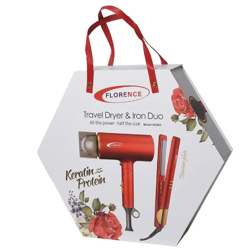 [HK383-GO-Rouge] Coffret Sèche-cheveux & Lisseur-FLORENCE-Rouge