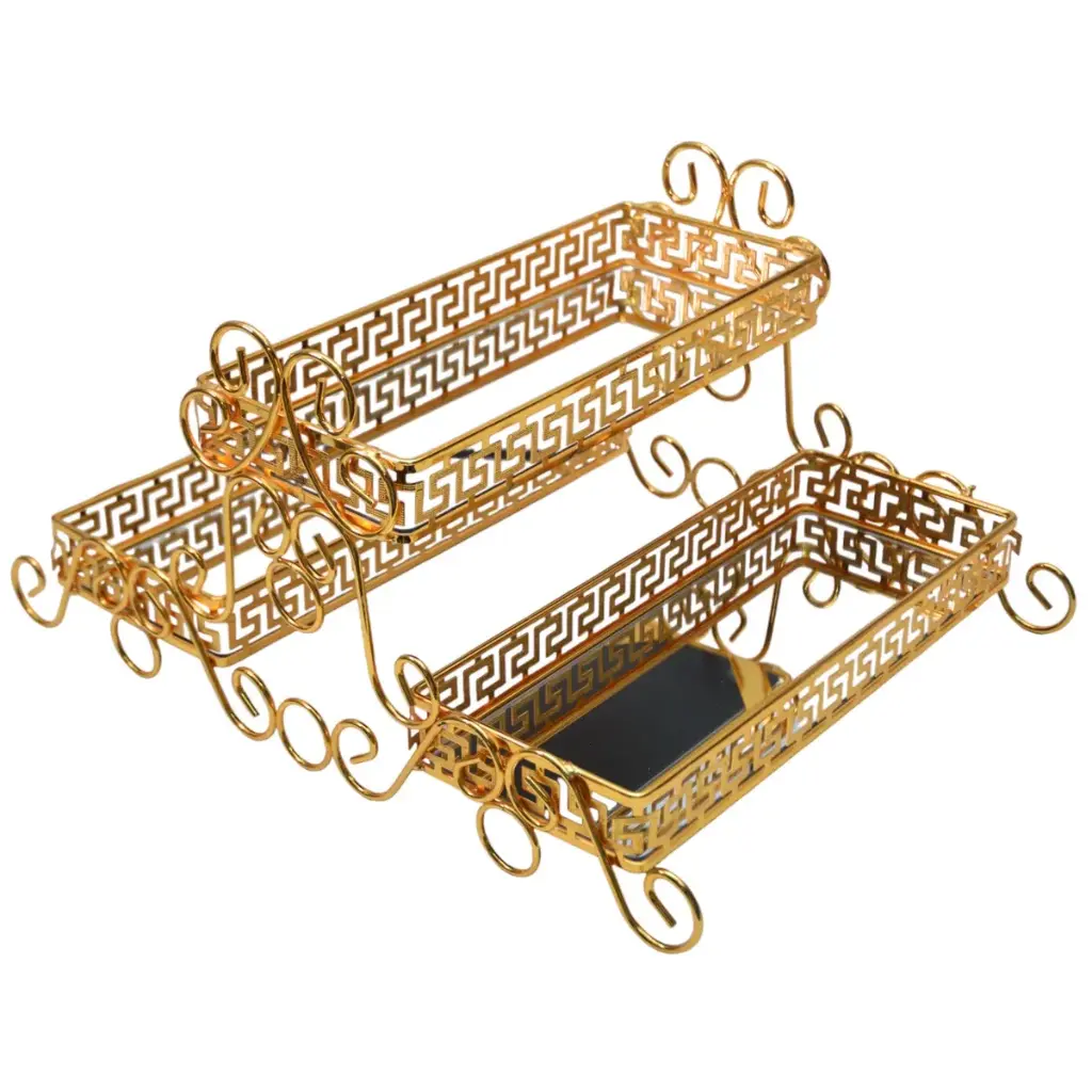 [SP3GO] Support Présentoir Doré Miroir Motif 2 48 X 36 X 24 Cm