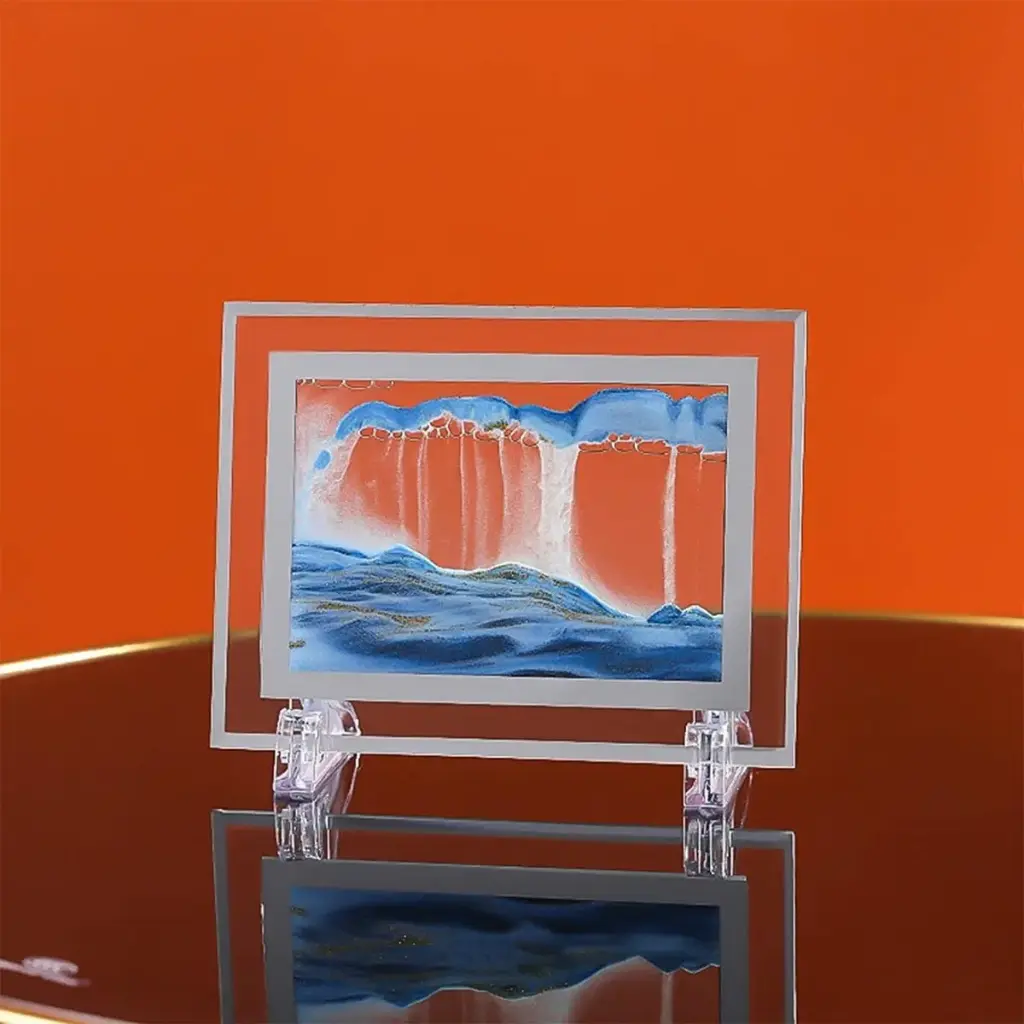 [MOVSAND-5GO-Bleu-Rectangle] Tableau d'Art de Sable en Mouvement en Verre Bleu Rectangulaire 17,6X13,5cm