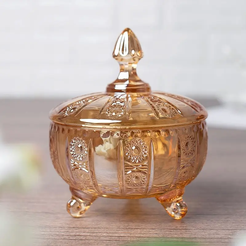 [BAVCC-GO] Bol à bonbons en verre ambré avec couvercle