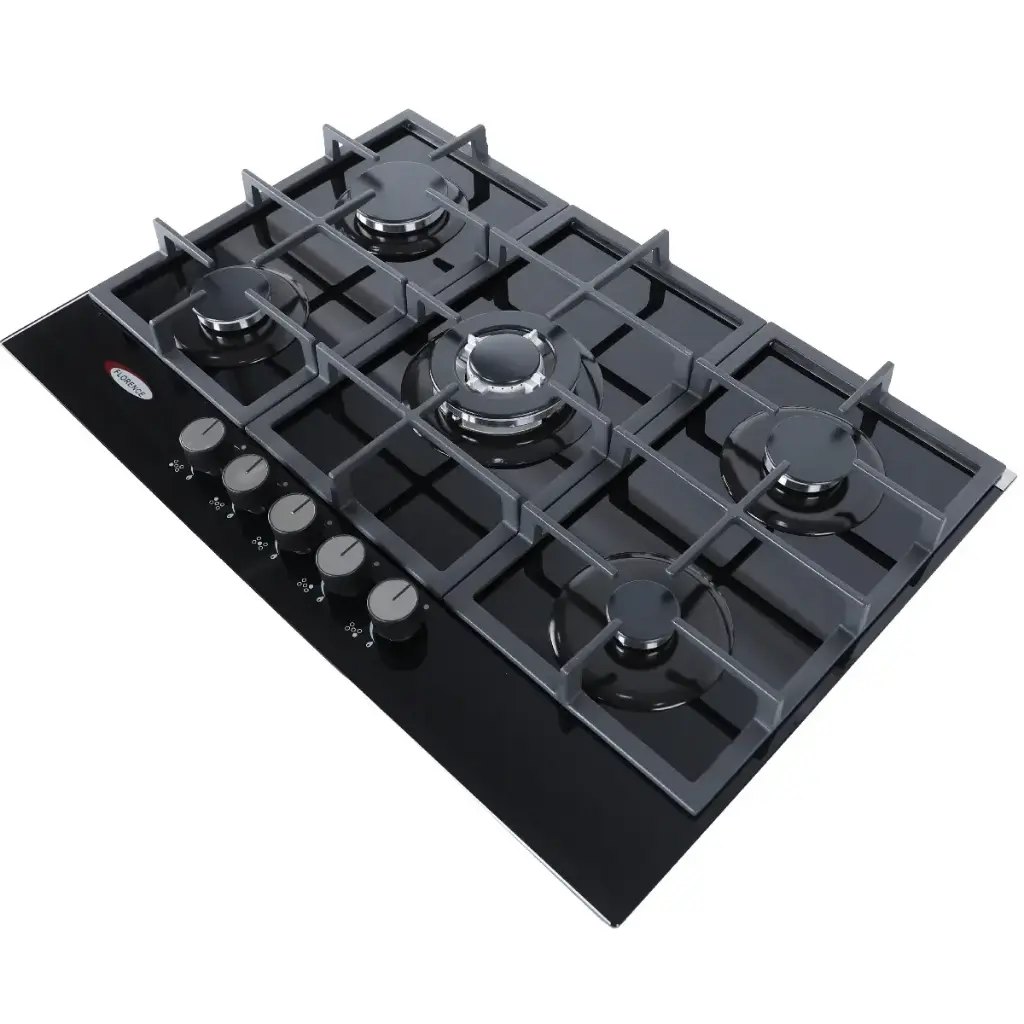 [FH7610GB-GO-Noir] Plaque De Cuisson À Gaz 5 Feux Avec Fonte FLORENCE 51 X 77cm