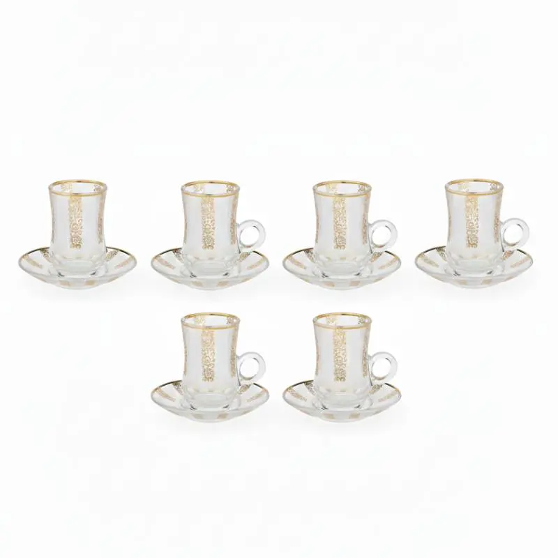 [LOT6VT-GO] Coffret De 6 Verres à Thé Avec Sous-Tasses Orné Doré