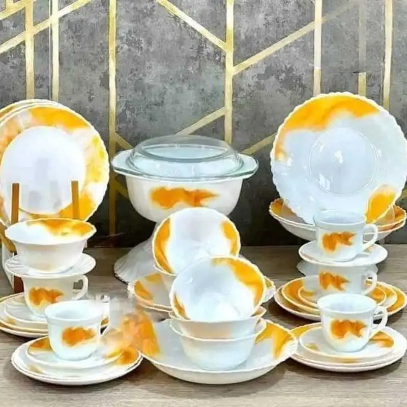 [AR38-1GO-Orange] Ensemble de Dîner en Forme d'Onde Ronde 38 Pièces-Orange