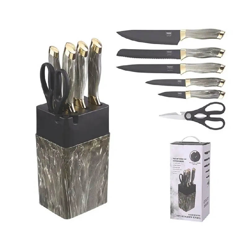 [BOB-GO-Motif 3] Ensemble De Couteaux De Cuisine Avec Support BOBSSEN 7 Pièces-Motif 3