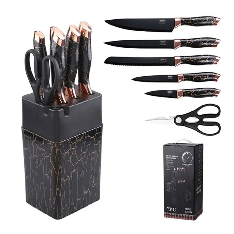 [BOB-GO-Motif 4] Ensemble De Couteaux De Cuisine Avec Support BOBSSEN 7 Pièces-Motif 4