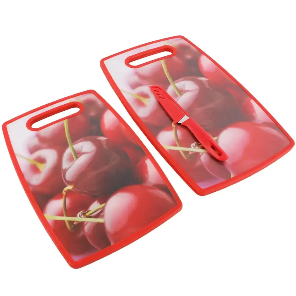 [PPC4593-4GO-Motif 5] Lot de 2 Planches à Découper en PVC avec Couteau - 3 pièces-Motif 5