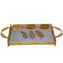 Plateau De Décoration Doré Motif Plume 42 X 29 Cm